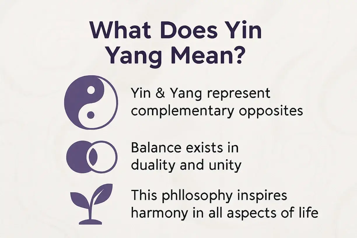 Símbolo Yin Yang, que representa la energía masculina y femenina, junto a explicaciones sobre dualidad, unidad y armonía.