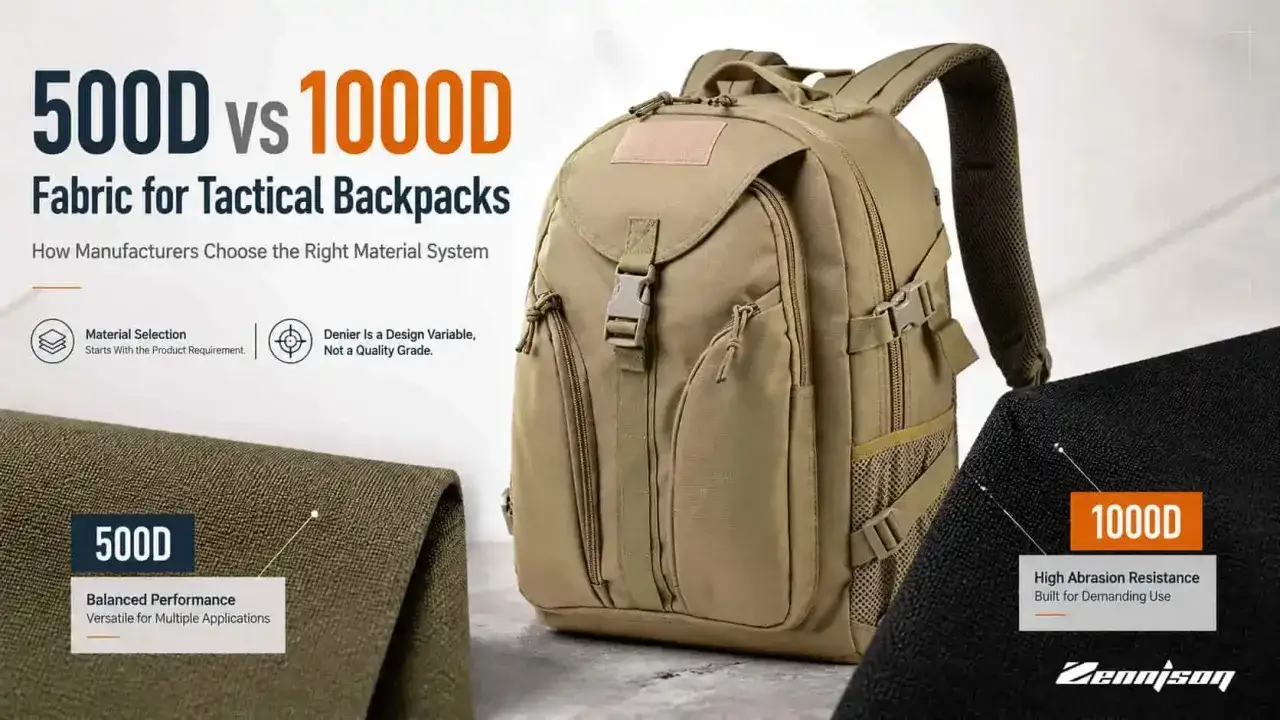 Plecak taktyczny. Porównanie materiałów: cordura 500D (zrównoważona wydajność) i 1000D (wysoka odporność na ścieranie).