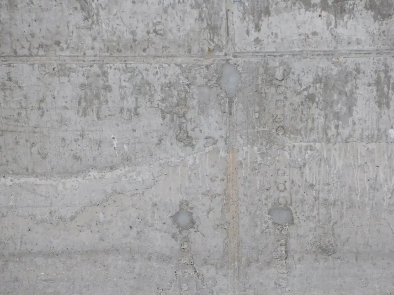Graue Betonwand mit sichtbaren Spuren der Schalung. Was ist Sichtbeton? Hier sieht man die rohe, unverputzte Oberfläche.