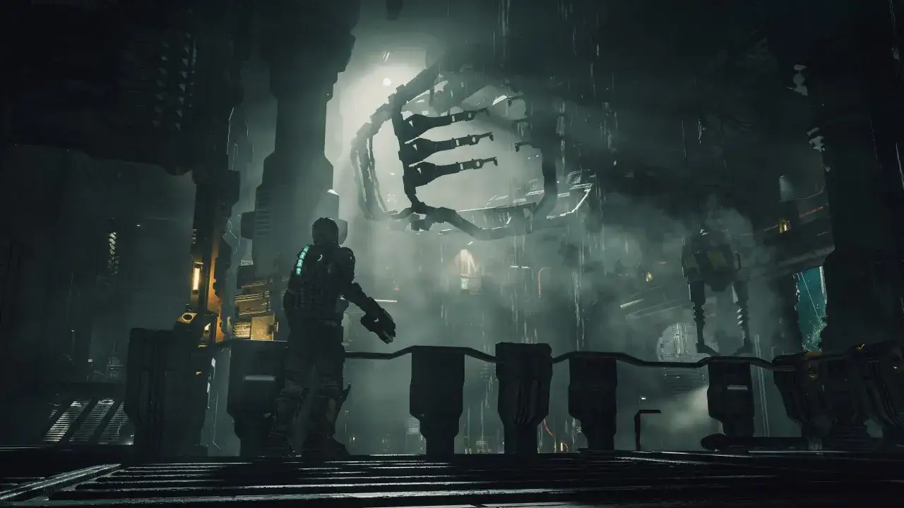 Isaac Clarke w zbroi stoi w mrocznym korytarzu statku Ishimura. To scena z Dead Space Remake poradnik, gdzie czeka go walka o przetrwanie.