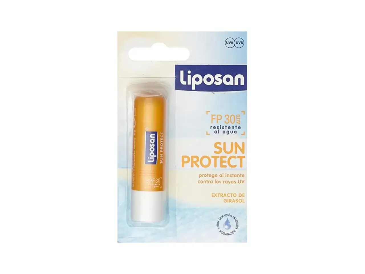 B&aacute;lsamo labial Liposan Sun Protect SPF 30, ideal para proteger tus labios quemados por el sol y mantenerlos hidratados.