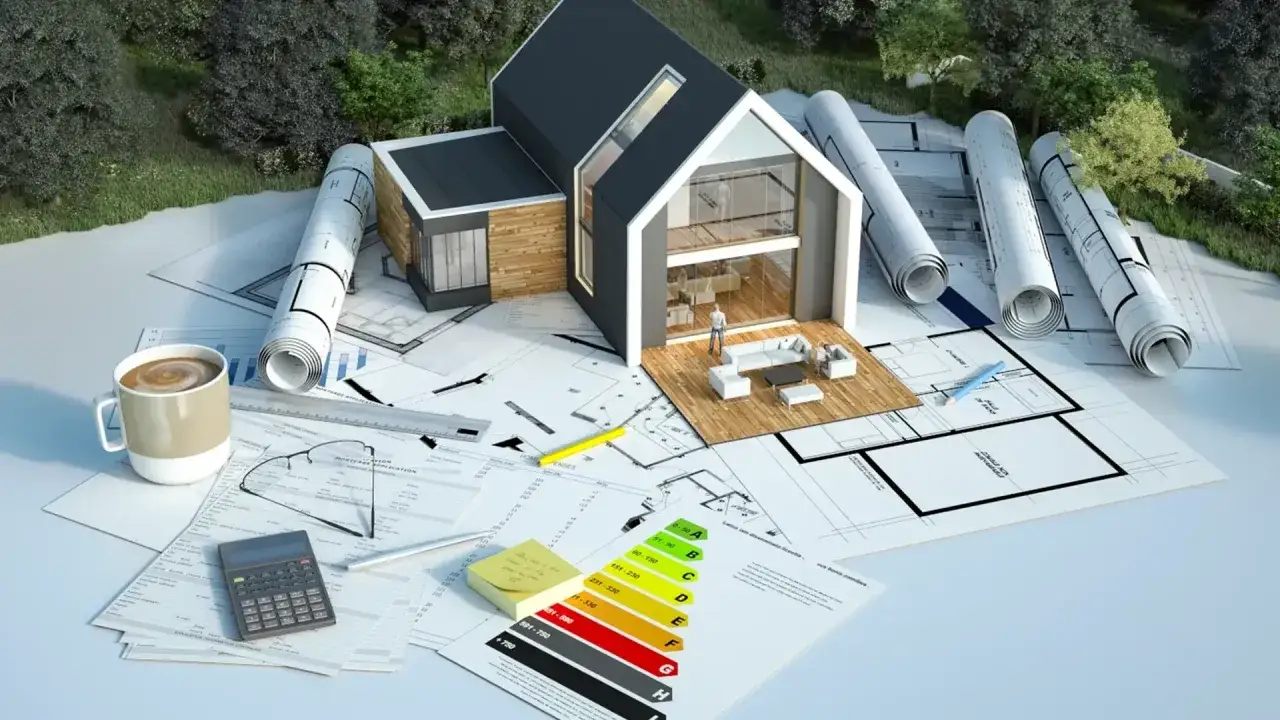 Projekt domu z energooszczędną elewacją, plany, kalkulator i dokumenty wskazują na możliwość uzyskania dofinansowania na termomodernizację.