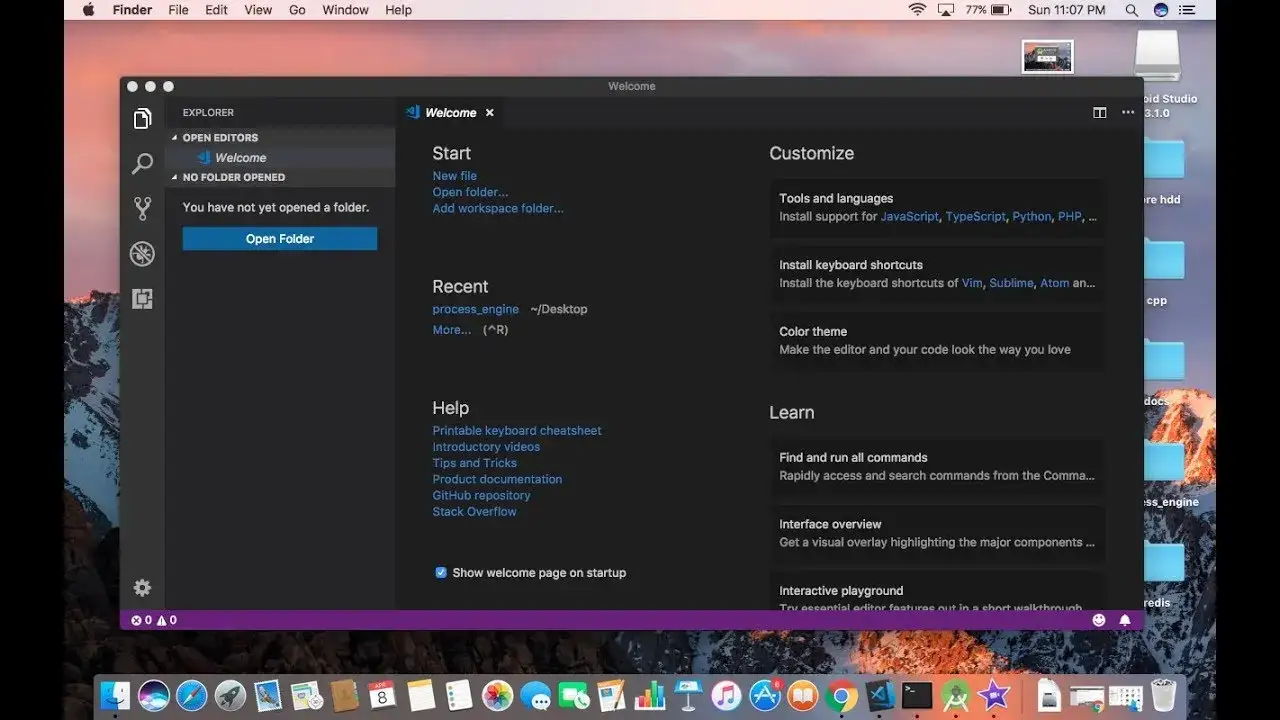 Visual Studio Code interfejs macOS