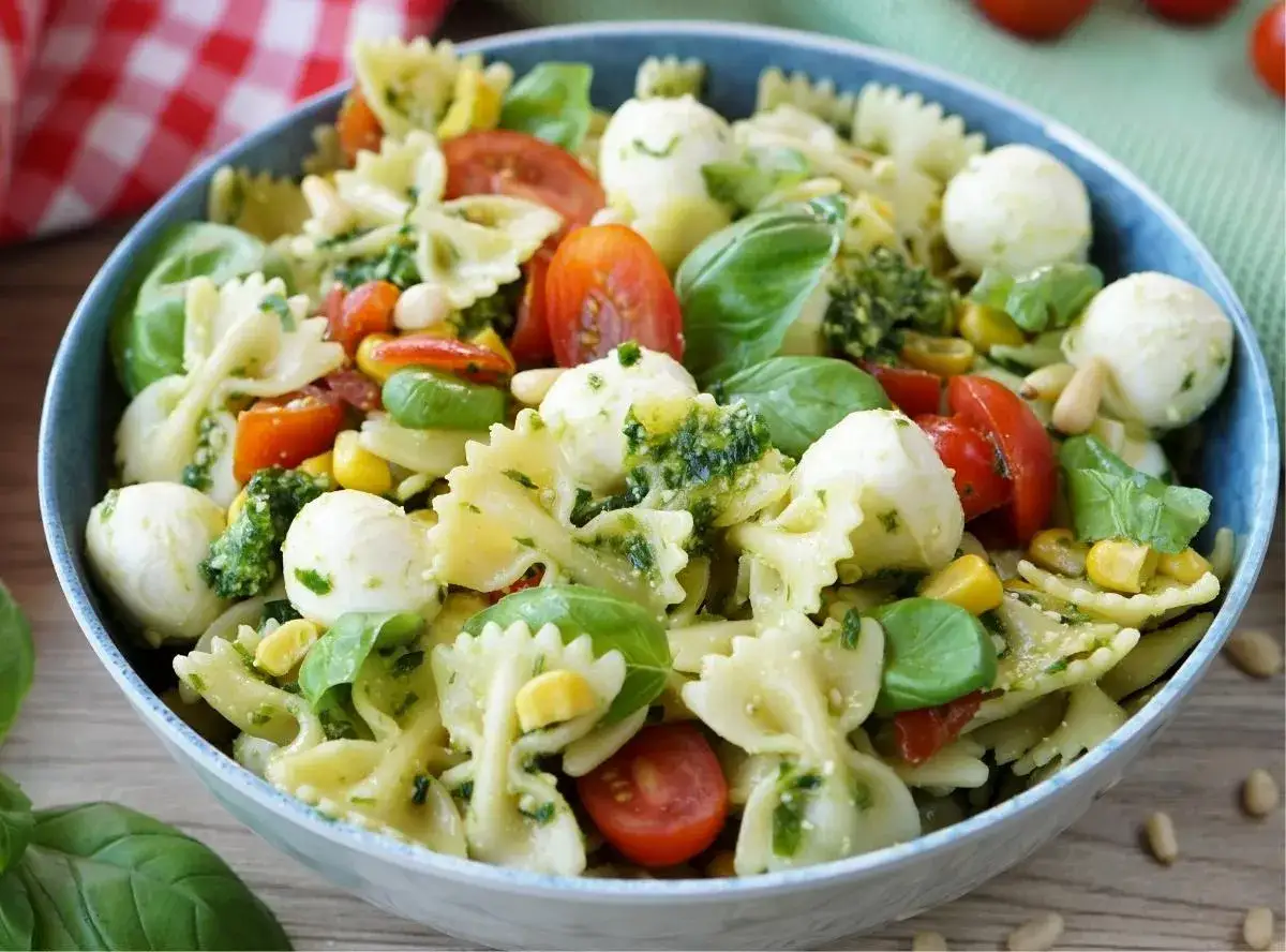Pesto-Salat mit verschiedenen Zutaten