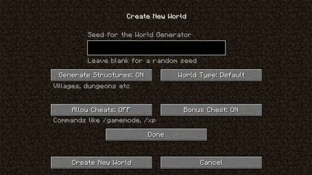 Minecraft włączanie kodów tworzenie świata