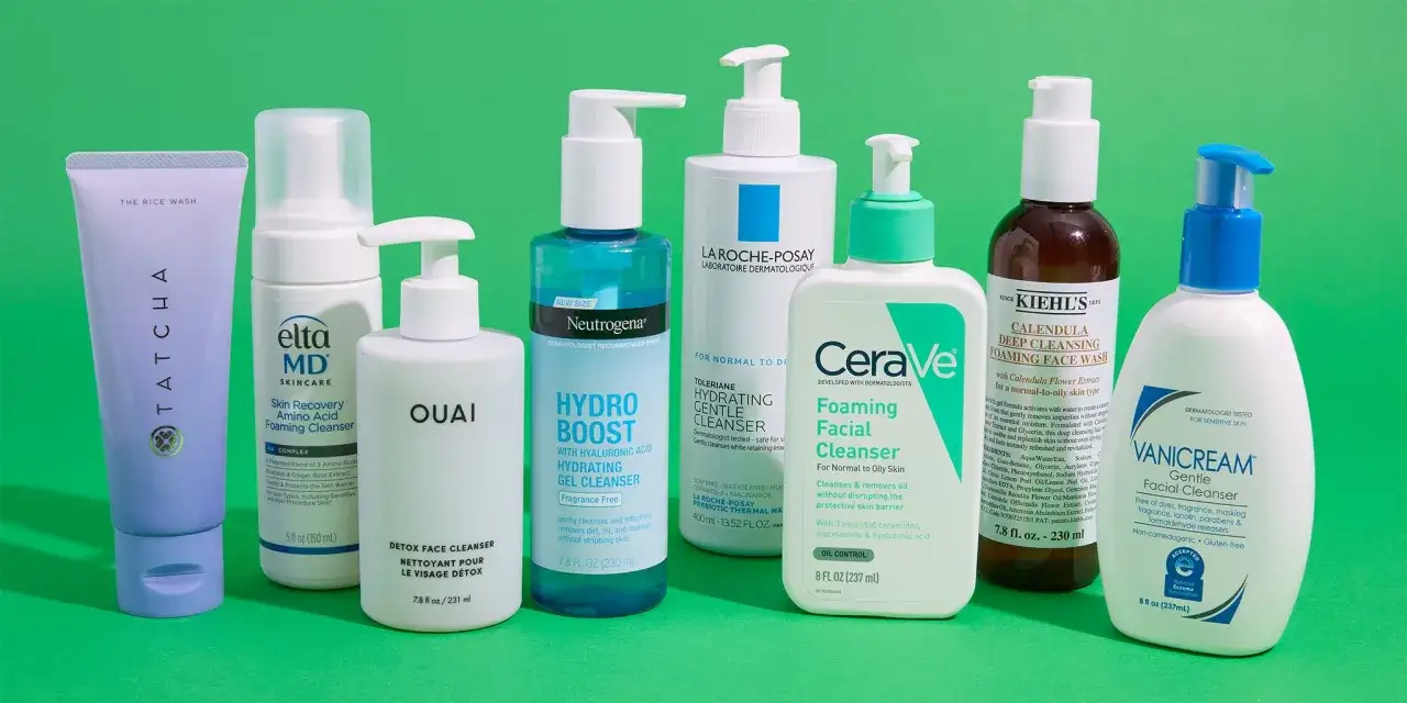 Nettoyants doux pour le visage : des alternatives &agrave; l'acide salicylique. Tatcha, EltaMD, Ouai, Neutrogena, La Roche-Posay, CeraVe, Kiehl's, Vanicream.