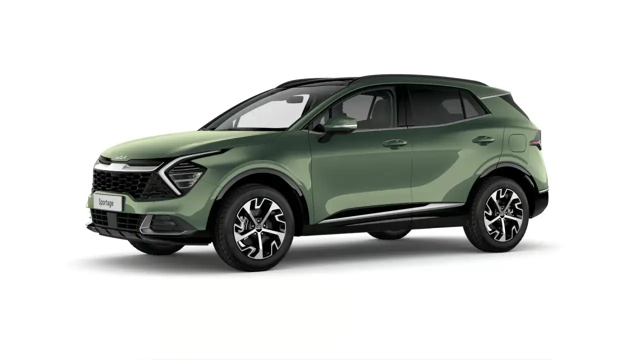 Zielony Kia Sportage z czarnym dachem i felgami. Sprawdź atrakcyjną kia sportage cena!