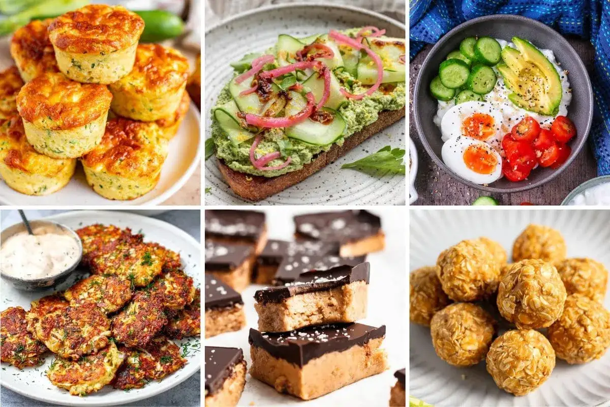 Muffins, avokadotoast, äggskål, plättar, chokladbars och energibollar – sex idéer för ett proteinrikt mellanmål.
