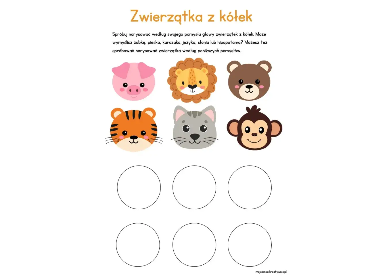 Zwierzątka z k&oacute;łek: pomysły na rysowanie gł&oacute;wek zwierząt z k&oacute;łek. Świetna zabawa na Dzień Kropki!