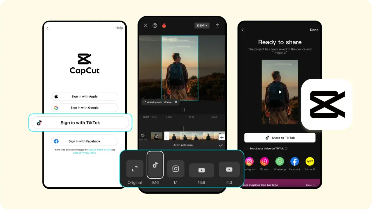 Interfejs aplikacji TikTok tworzenie wideo ze zdjęć