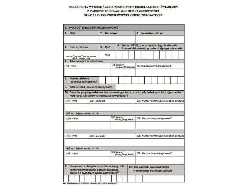 formularz deklaracji wyboru lekarza POZ