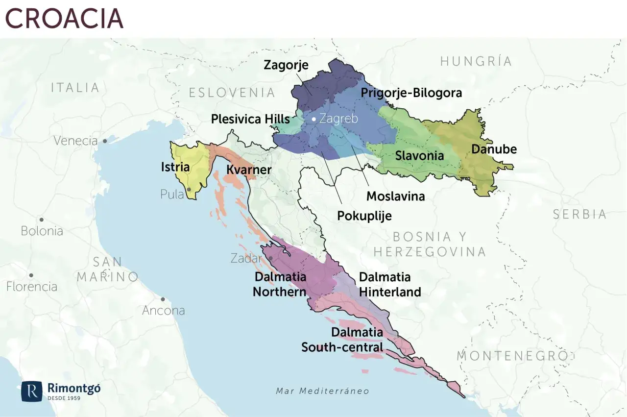 Karte Kroatiens mit Weinregionen. Ideal für eine Weinprobe in Kroatien, von Istrien bis Dalmatien.