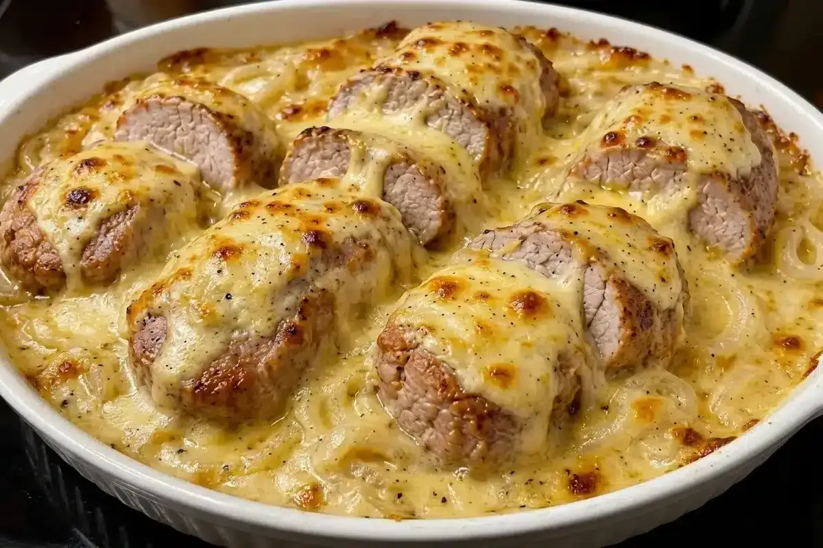 Filet mignon au reblochon, tendre viande de porc enrobée d'une sauce crémeuse au fromage fondant et gratiné. Un délice !