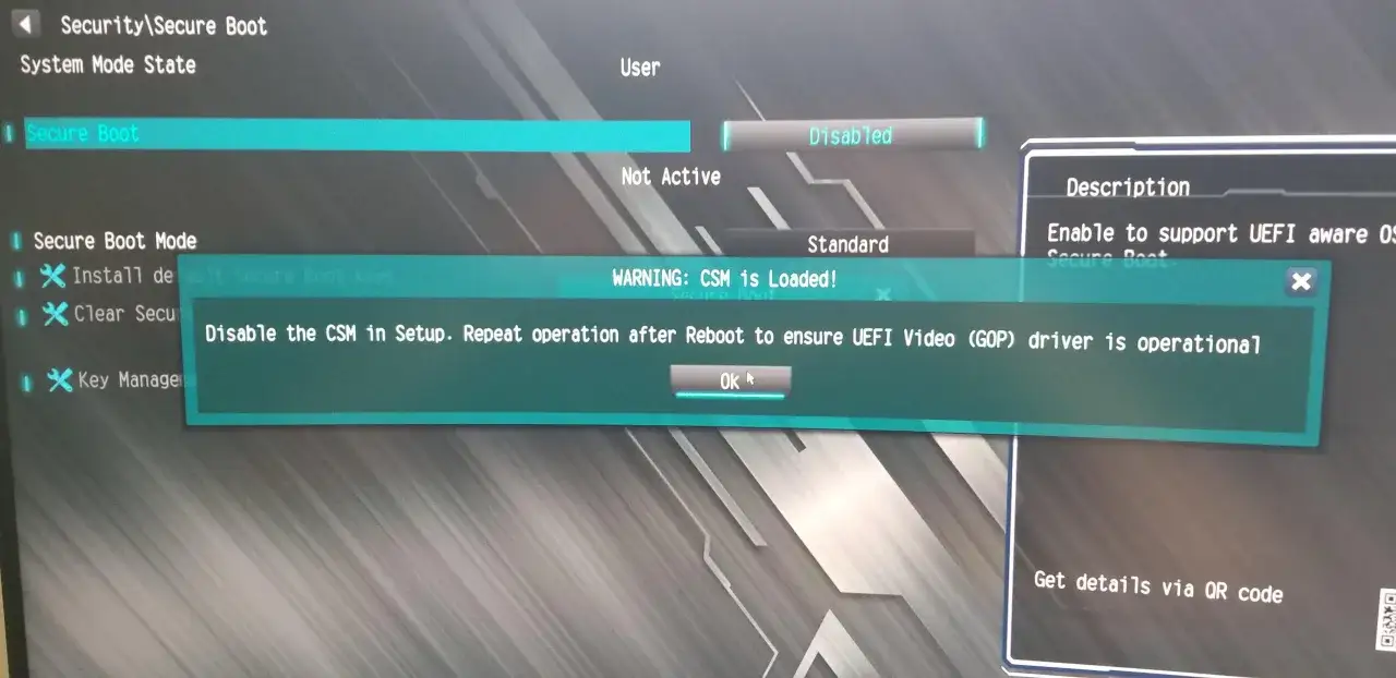 BIOS-Meldung: CSM geladen, um