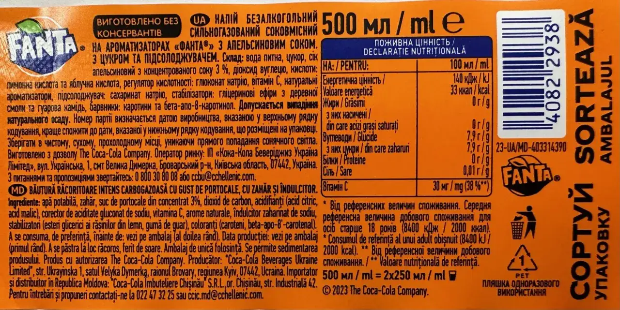etykiety fanta mirinda skład