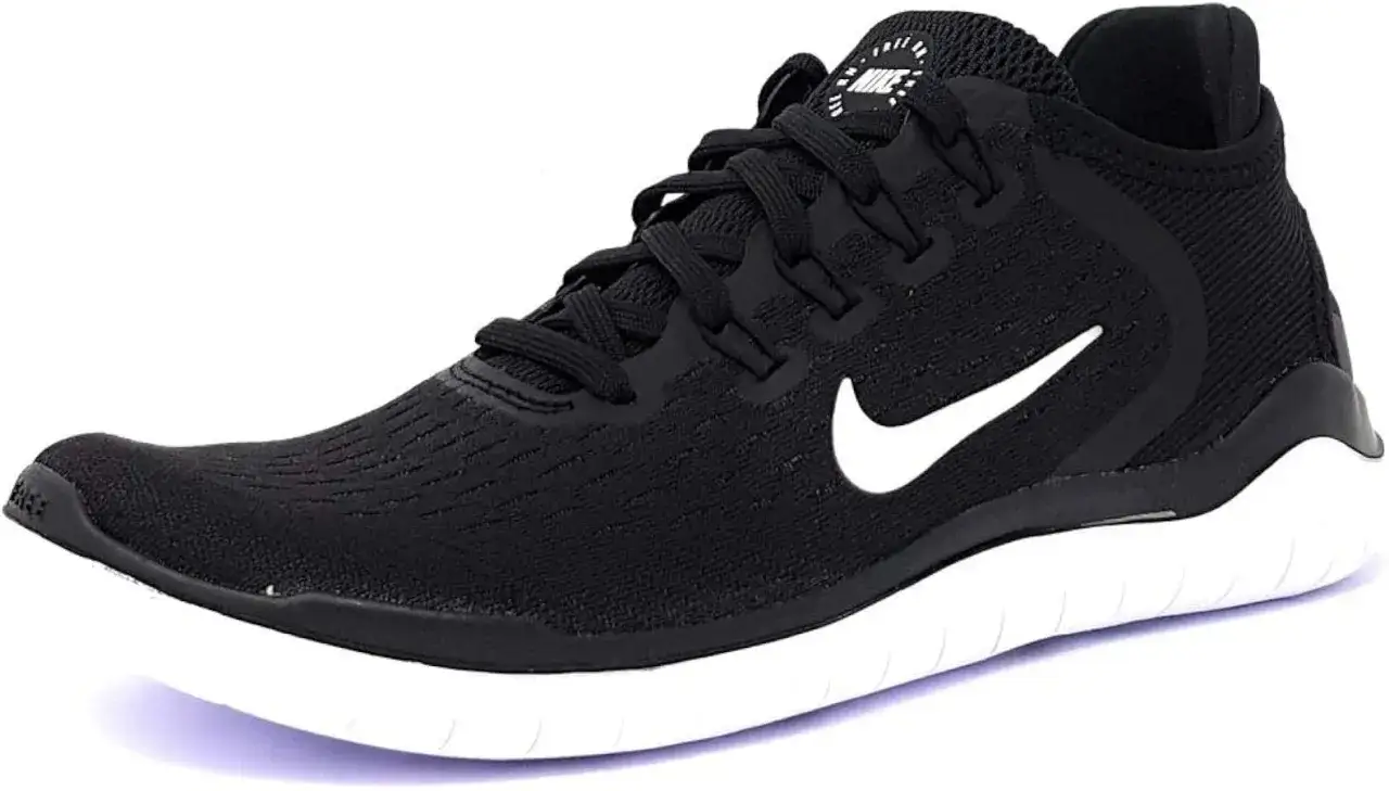 Czarne, damskie buty sportowe Nike Free Run z białym logo. Idealne do biegania i codziennych aktywności.