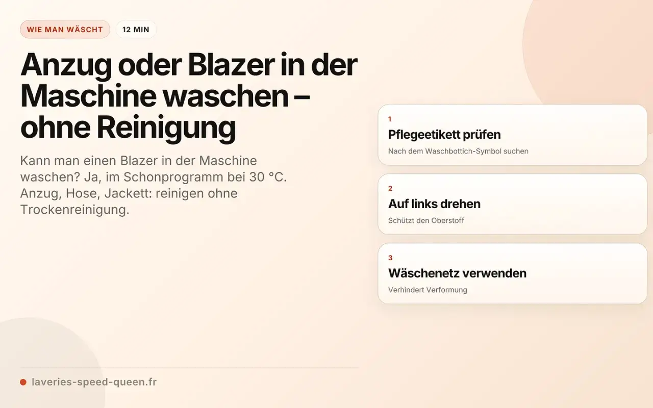 Anleitung zum Sakko waschen: Pflegeetikett pr&uuml;fen, auf links drehen und W&auml;schenetz verwenden, um den Blazer schonend zu reinigen.