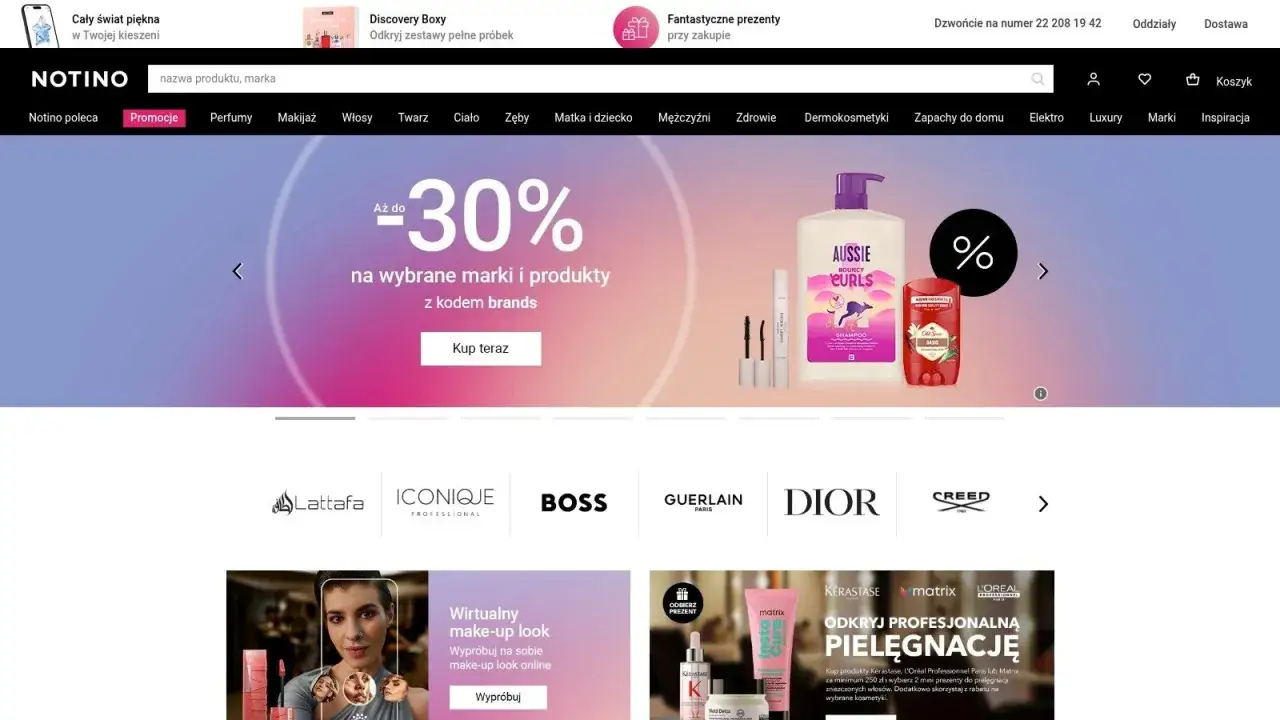 Strona Notino z promocją -30% na wybrane marki. Warto sprawdzić cocolita opinie przed zakupem.
