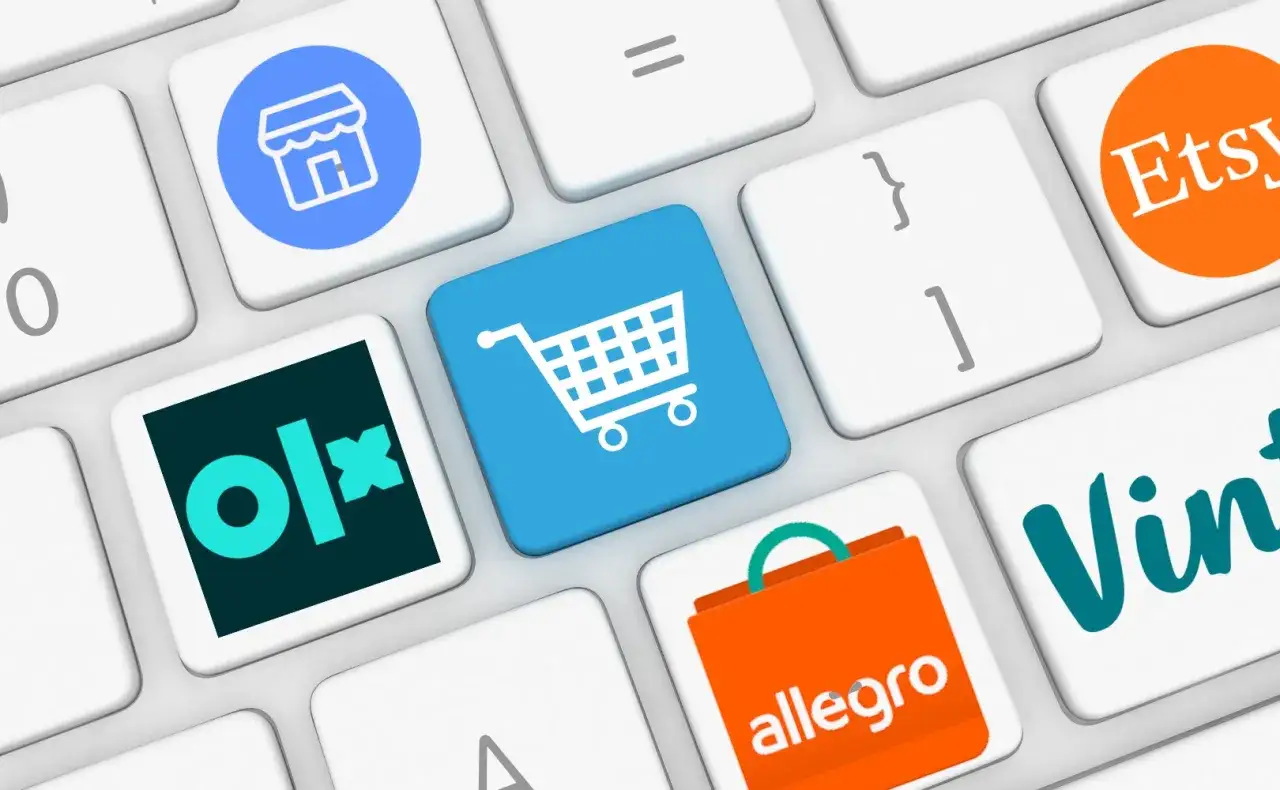 Platformy sprzedażowe online w Polsce, loga Allegro, OLX, Etsy