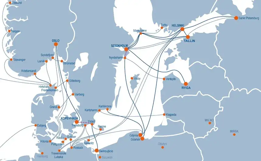 Mapa połączeń promowych Polska Szwecja