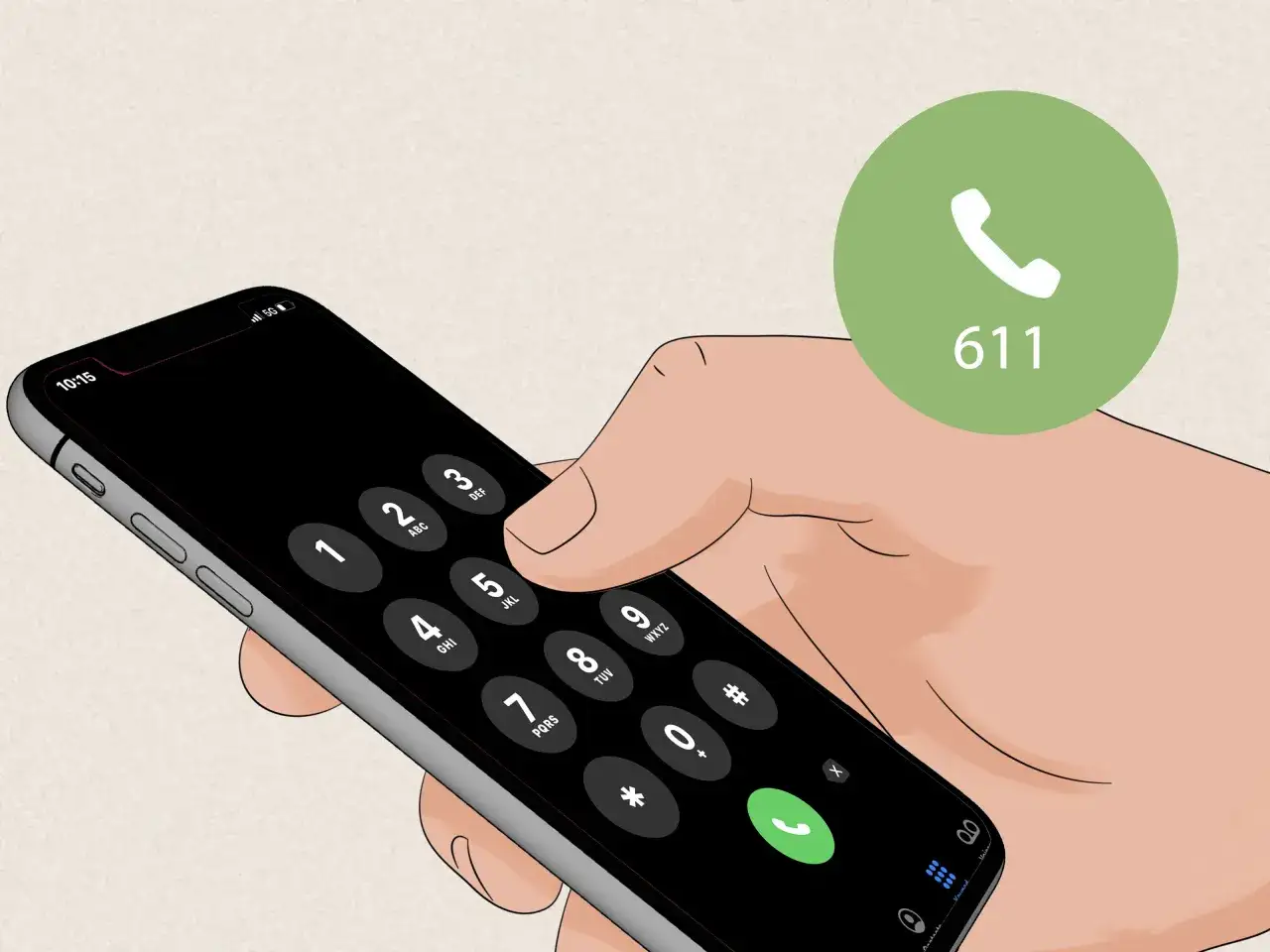 Dłoń trzyma smartfon z klawiaturą numeryczną. Zielone kółko z numerem 611 sugeruje, jak sprawdzić ile lat ma telefon.