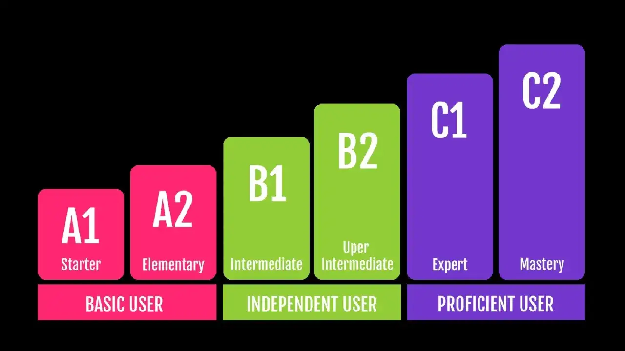 Gr&aacute;fico de niveles de idioma: A1 (Starter), A2 (Elementary), B1 (Intermediate), B2 (Upper Intermediate), C1 (Expert), C2 (Mastery). &iquest;Qu&eacute; es el DELF?