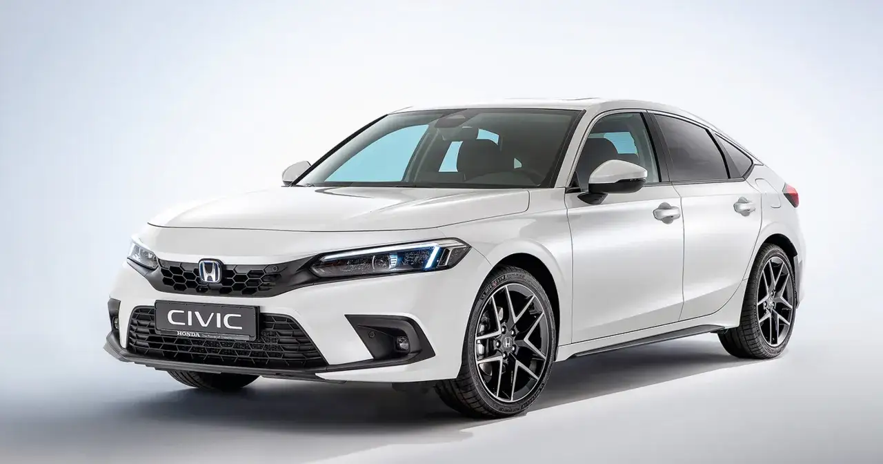 Biały Honda Civic 11. generacji z czarnymi felgami i nowoczesnymi światłami LED, gotowy na każdą podróż.