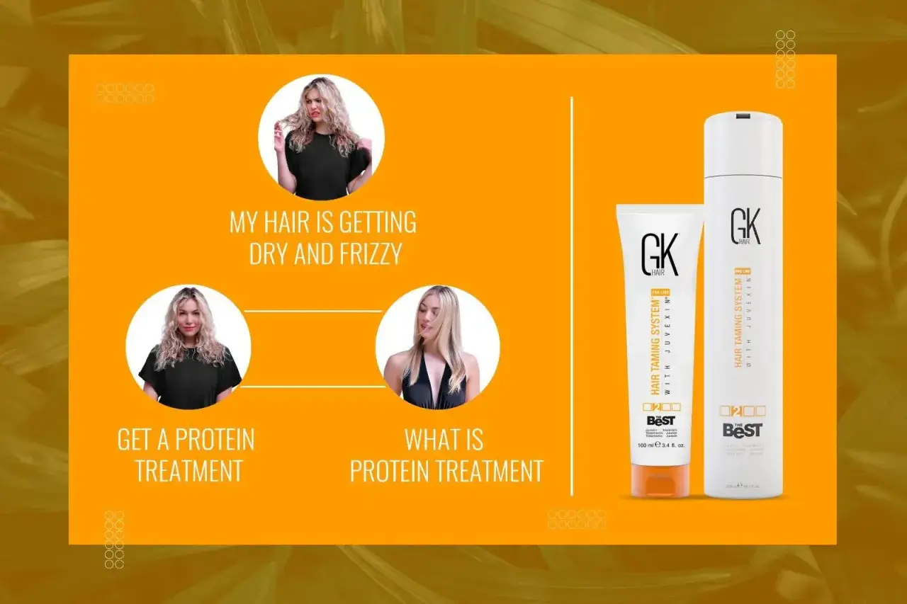 Trockenes, krauses Haar? Entdecke die Lösung mit einer Proteinkur für Haare. GK Hair Produkte für glänzendes Haar.