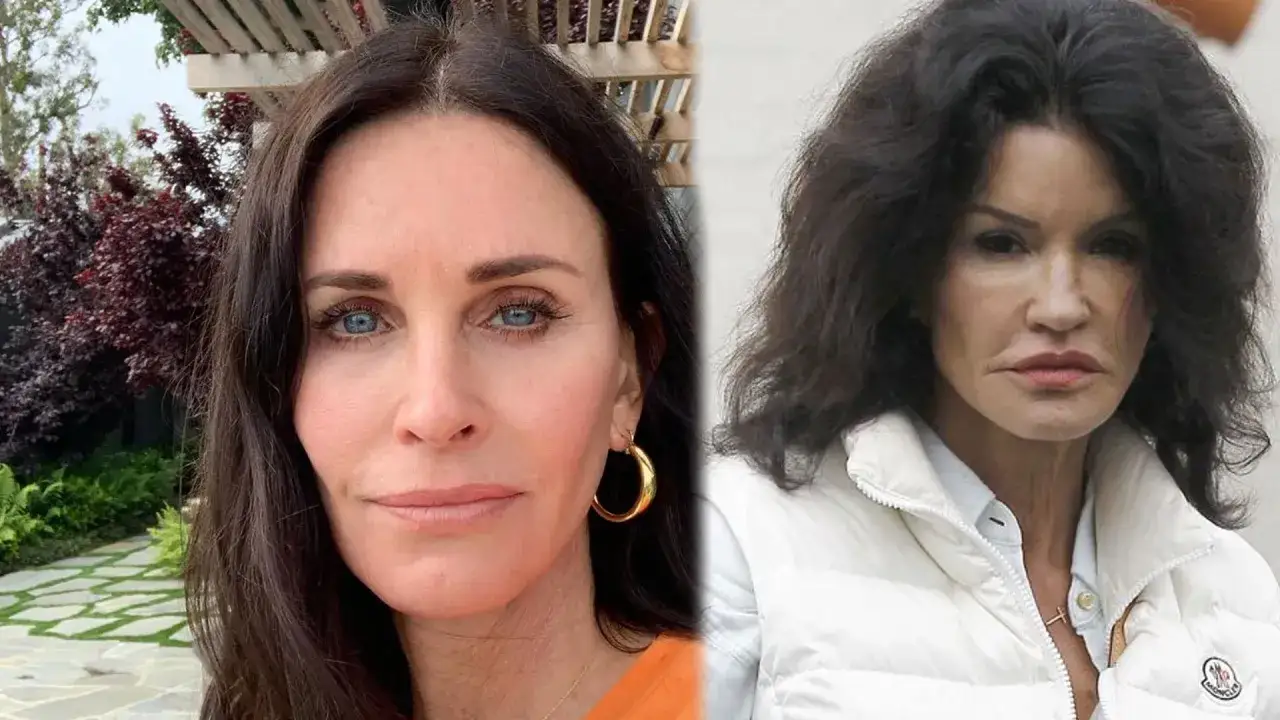 Porównanie twarzy: Courteney Cox i Janice Dickinson, które gwiazdy przeszły nieudaną operację plastyczną twarzy.