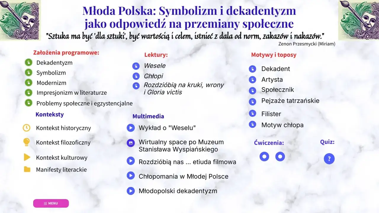 Młoda Polska: lektury, symbolizm, dekadentyzm. Program obejmuje 