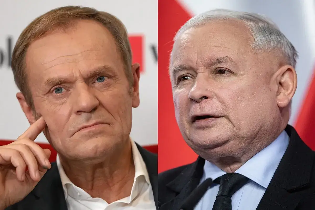 Dwaj polscy politycy, jeden z jasnymi, lekko rudawymi włosami, drugi z siwymi. Czy Tusk jest rudy? Włosy Donalda Tuska mają odcień blond z rudawymi refleksami.