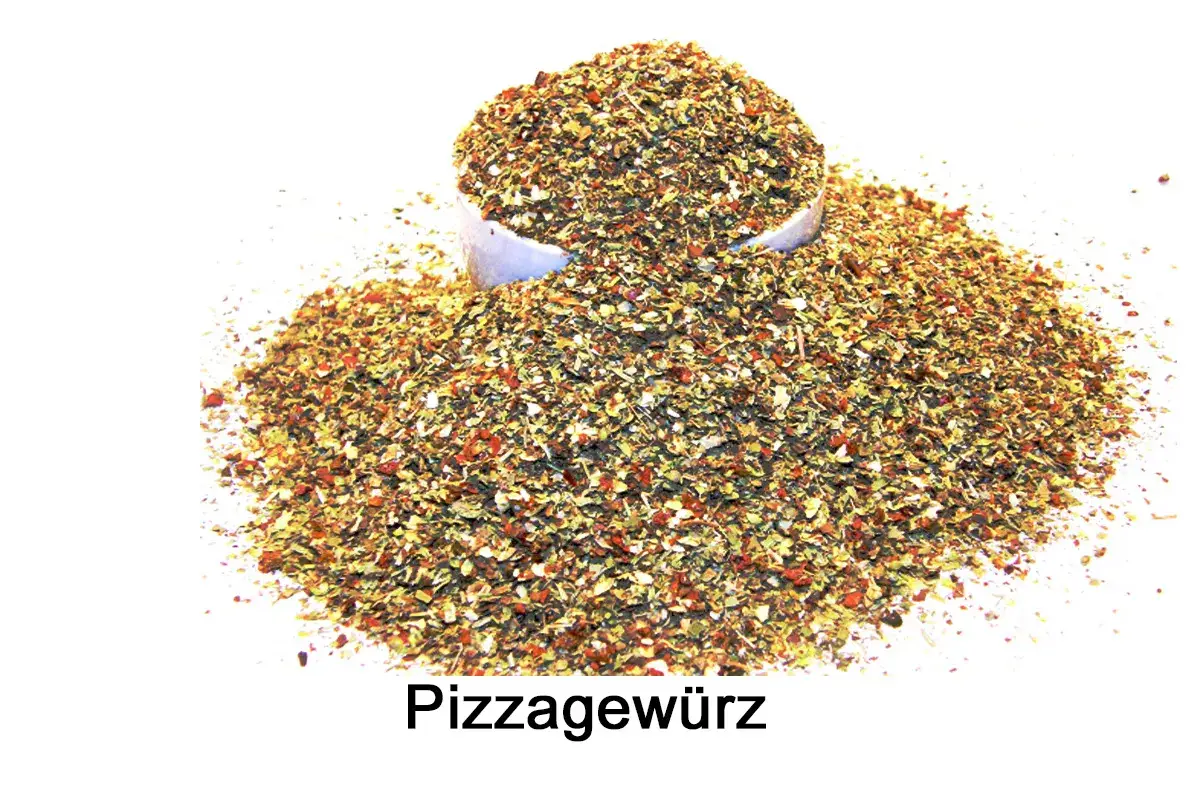 Auswahl an frischen und getrockneten Pizzagewürzen