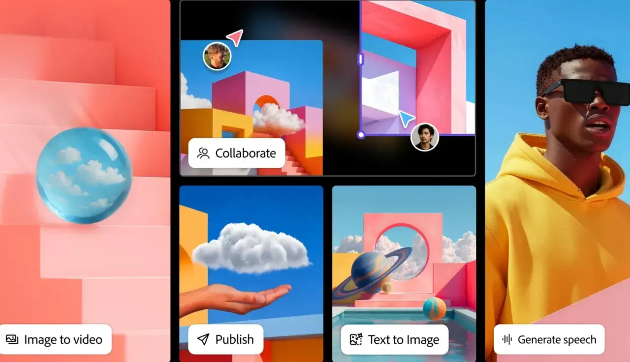Explora la creatividad con Adobe Firefly beta: crea videos, publica, genera im&aacute;genes y voz.
