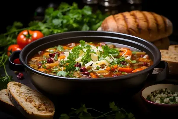 Minestrone z chrupiącym chlebem i parmezanem