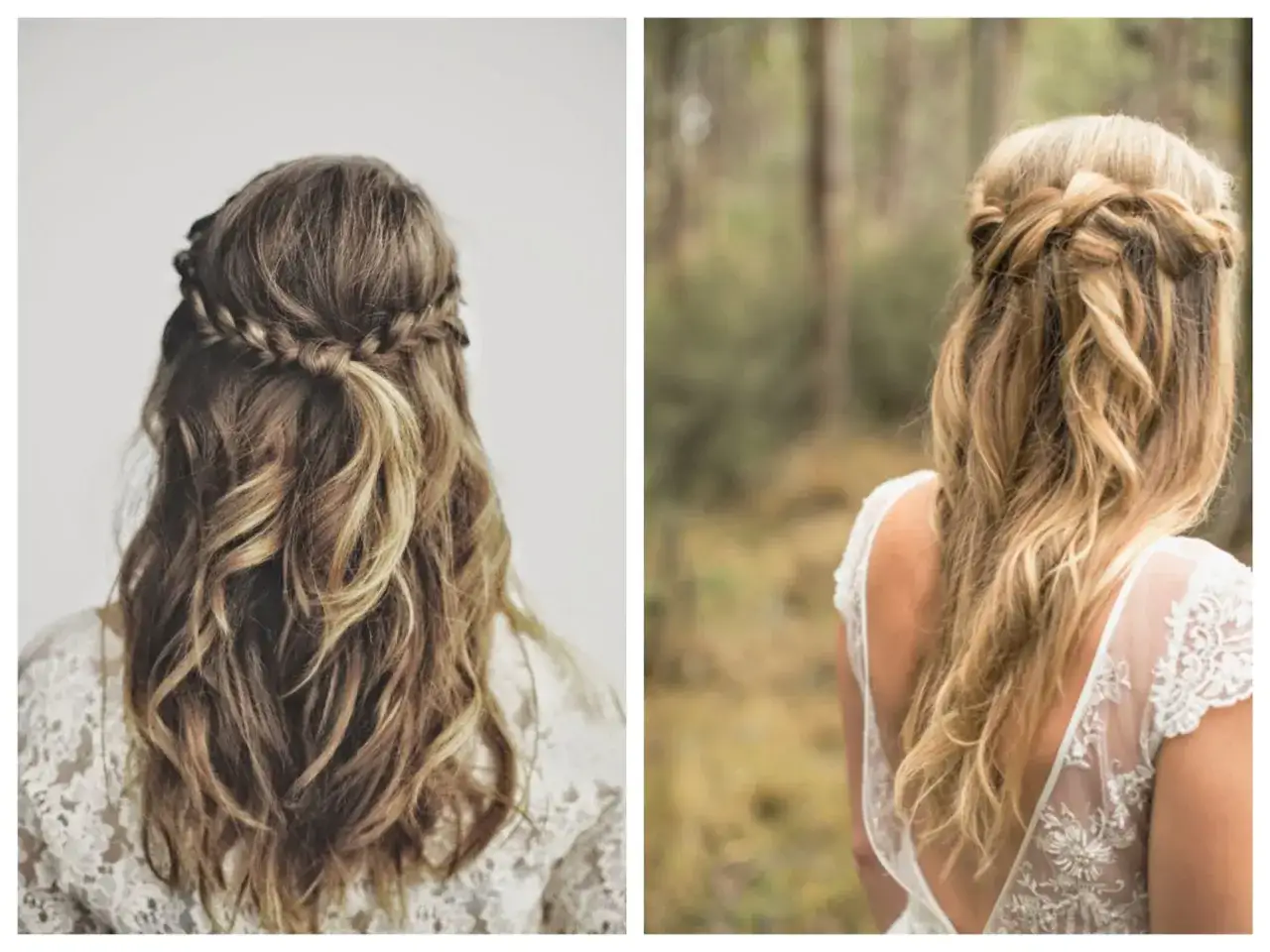 Peinados para boda con trenzas y pelo suelto, ideales para un look romántico y bohemio.
