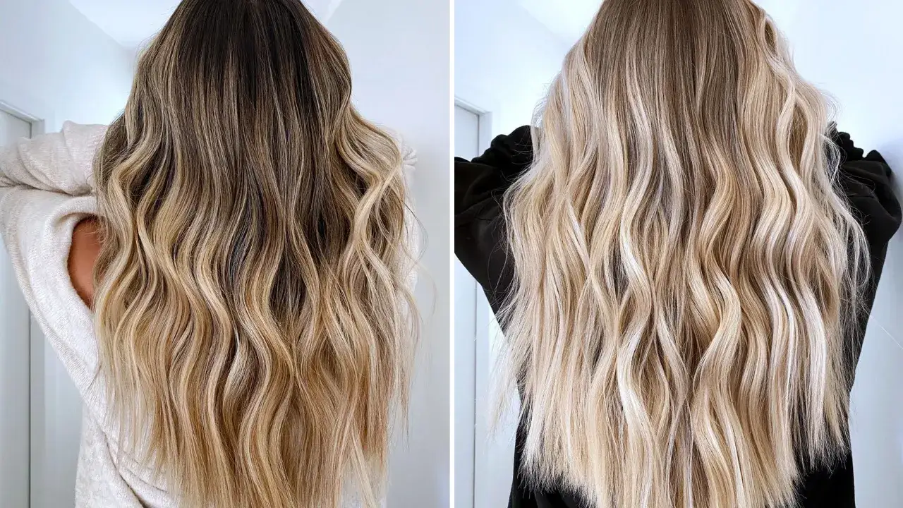 Antes y después de un baño de color sobre mechas rubias, logrando un rubio más claro y luminoso.