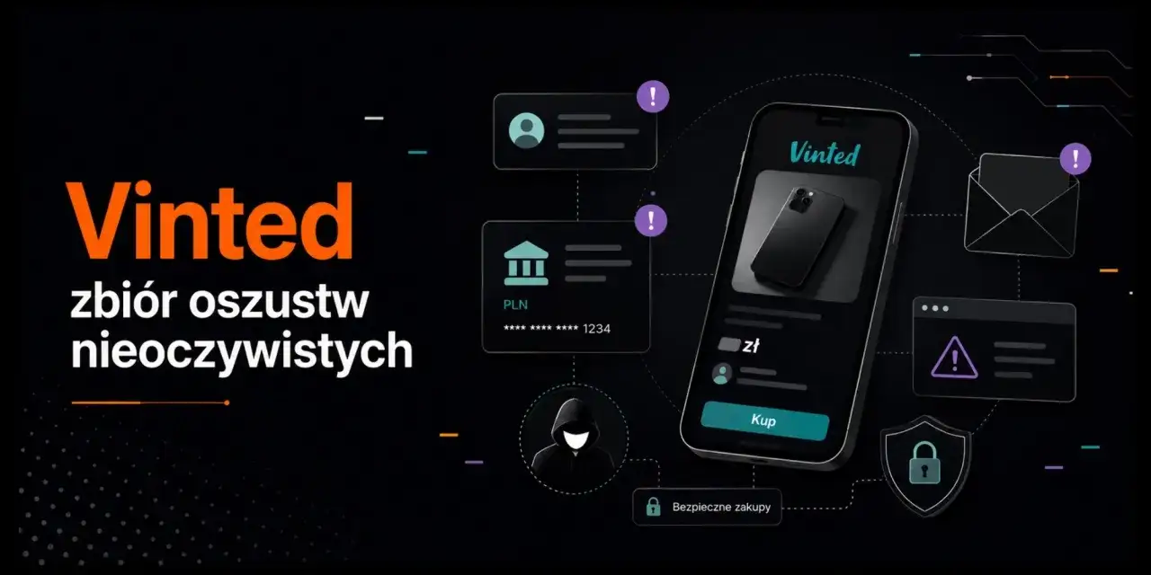 Vinted: zbiór oszustw nieoczywistych. Ilustracja pokazuje schemat zagrożeń, ostrzeżenia i bezpieczne zakupy, zgodne z regulaminem Vinted.