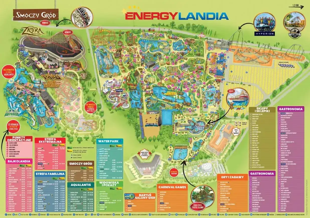 Mapa Energylandii z atrakcjami, strefami i punktami gastronomicznymi. Idealna na rodzinny wypad z biletem energylandia bilet rodzinny 2+2.