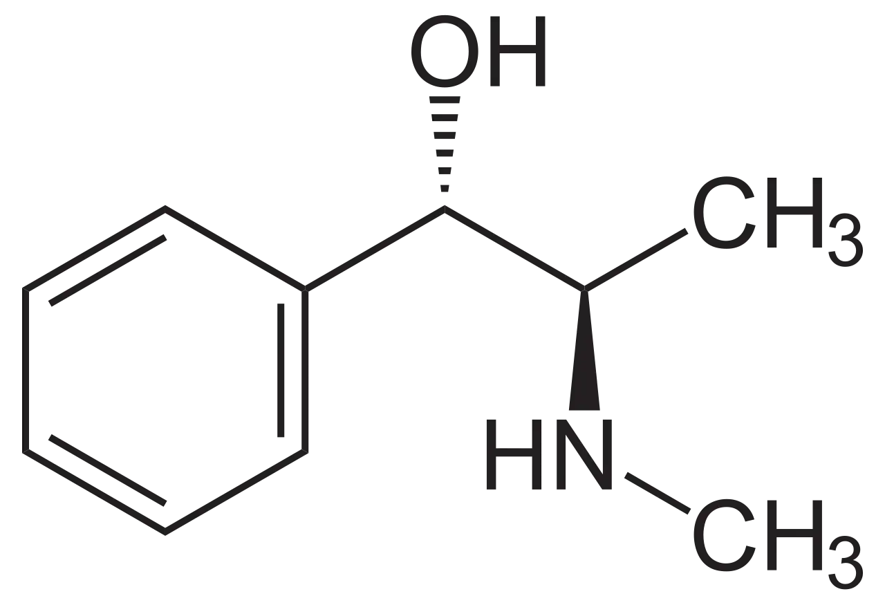Struktura chemiczna efedryny. To związek organiczny, który może być stosowany jako lek.