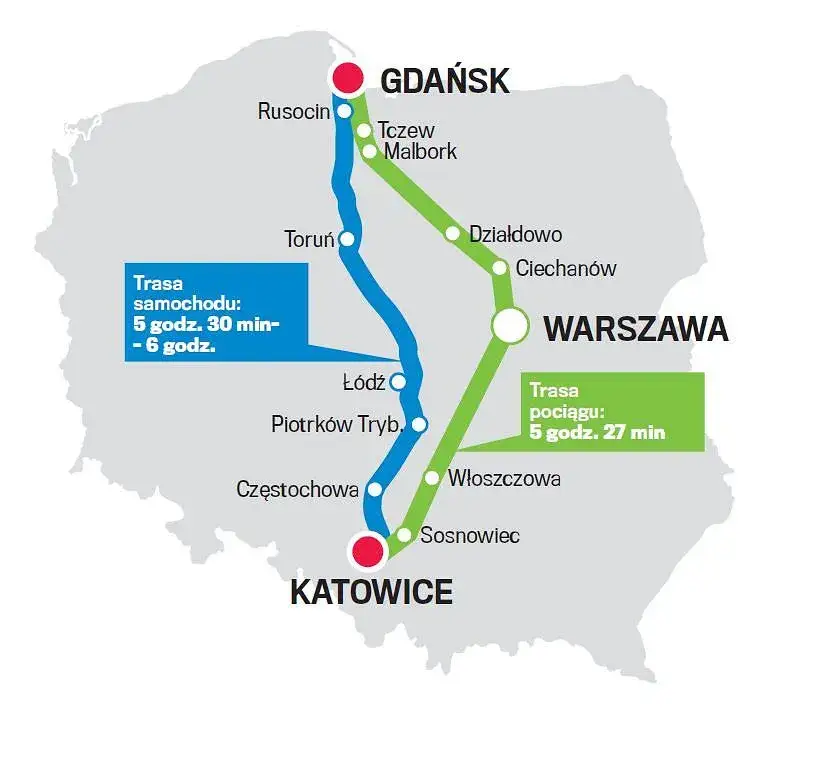 Mapa trasy Katowice Gdańsk autostrada A1