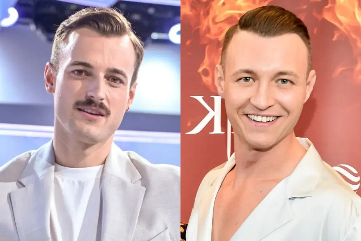Błażej Stencel, po lewej z wąsem w jasnej marynarce, po prawej uśmiechnięty w białej koszuli.