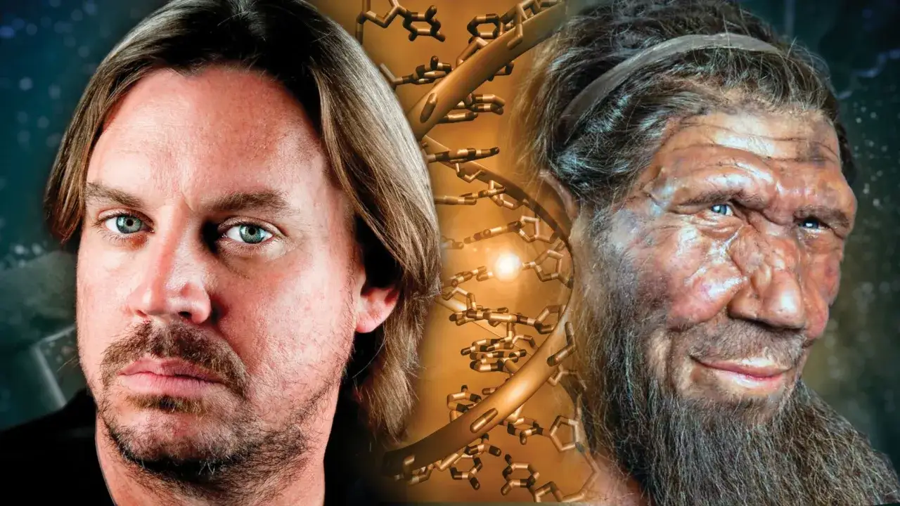 J&auml;mf&ouml;relse av modernt utseende med neandertalare, med DNA-spiral i bakgrunden.