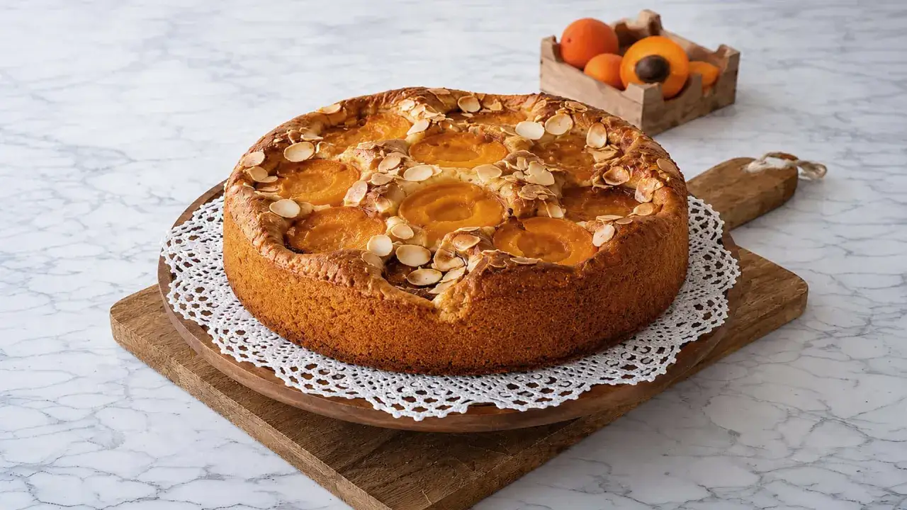 G&acirc;teau express aux abricots et amandes effil&eacute;es, pr&ecirc;t &agrave; &ecirc;tre d&eacute;gust&eacute;.