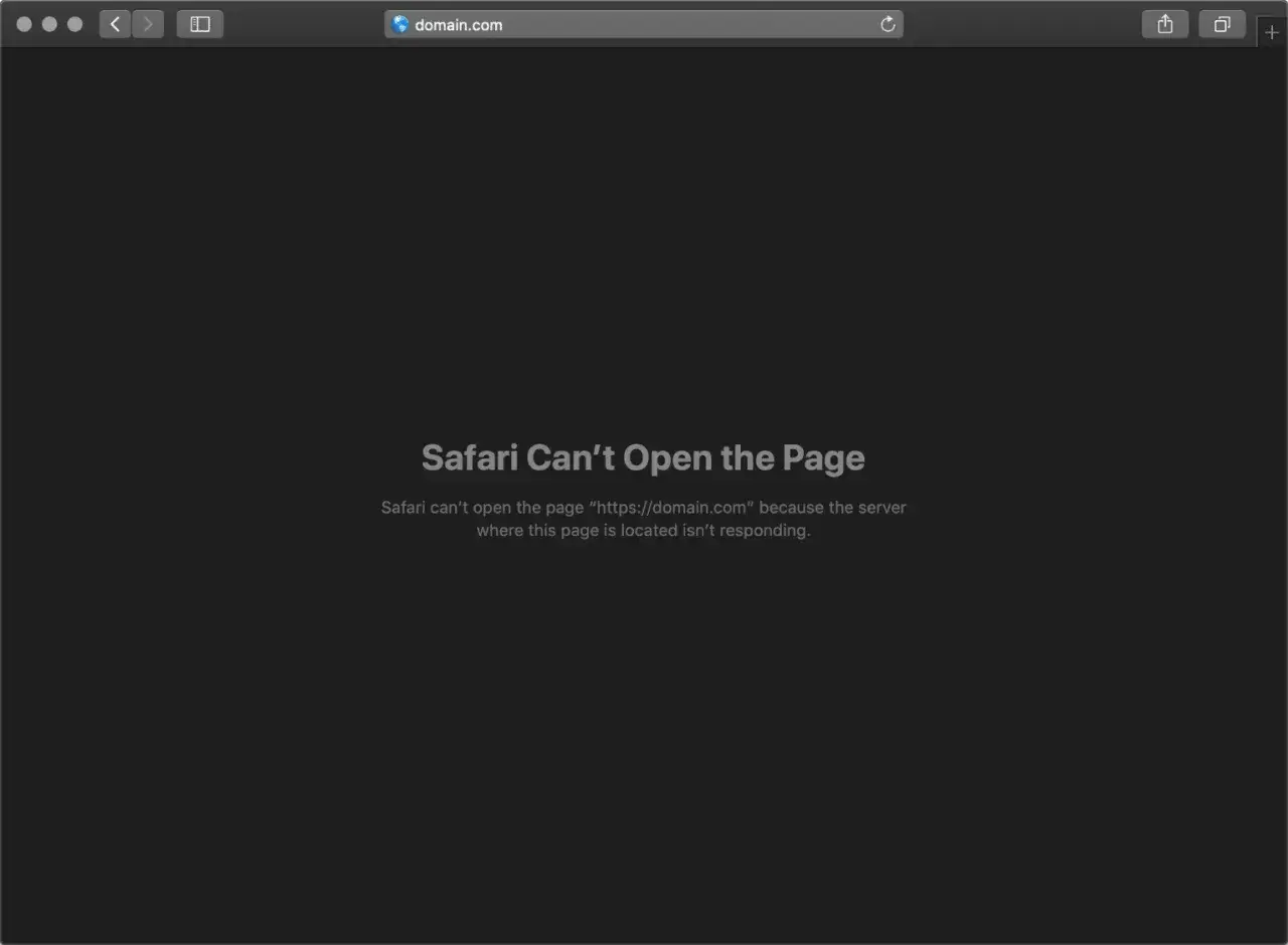 Safari nie może otworzyć strony. Wystąpił błąd **err_connection_timed_out**. Serwer nie odpowiada.