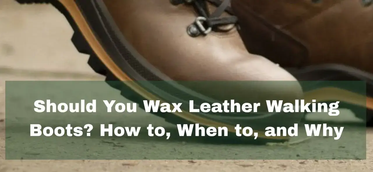 Close-up of brown leather walking boots, with text overlay asking