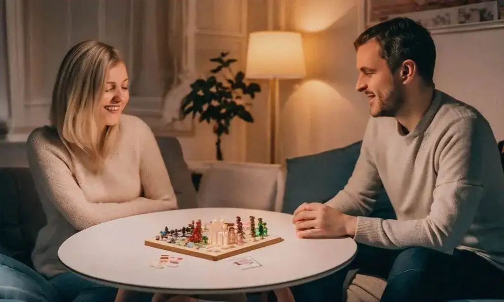 para grająca w planszówki, śmiech, zabawa, wieczór we dwoje