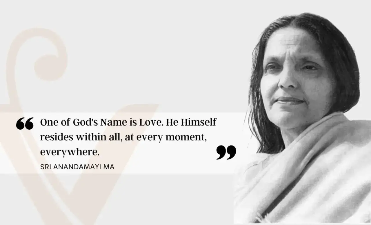 Porträtt av Sri Anandamayi Ma med citatet