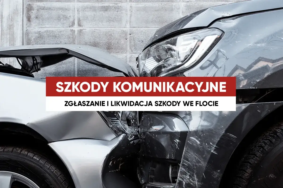 Zderzone samochody po wypadku. Czerwony pas z napisem