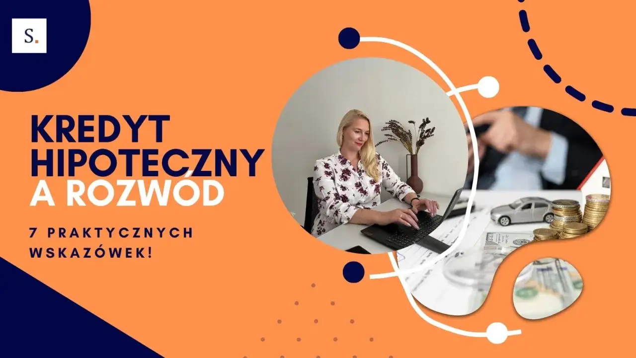 Kredyt hipoteczny a rozwód: praktyczne wskazówki dotyczące podziału majątku. Kobieta pracuje przy laptopie, obok monety, samochód i dom.
