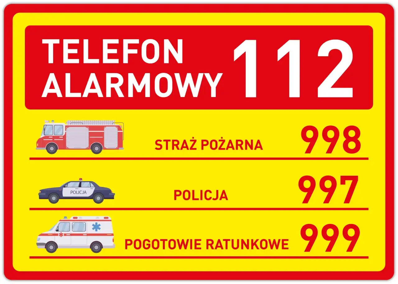 Telefon alarmowy 112. Straż pożarna 998, policja 997, pogotowie ratunkowe 999. Jaki jest numer na policję? 997.